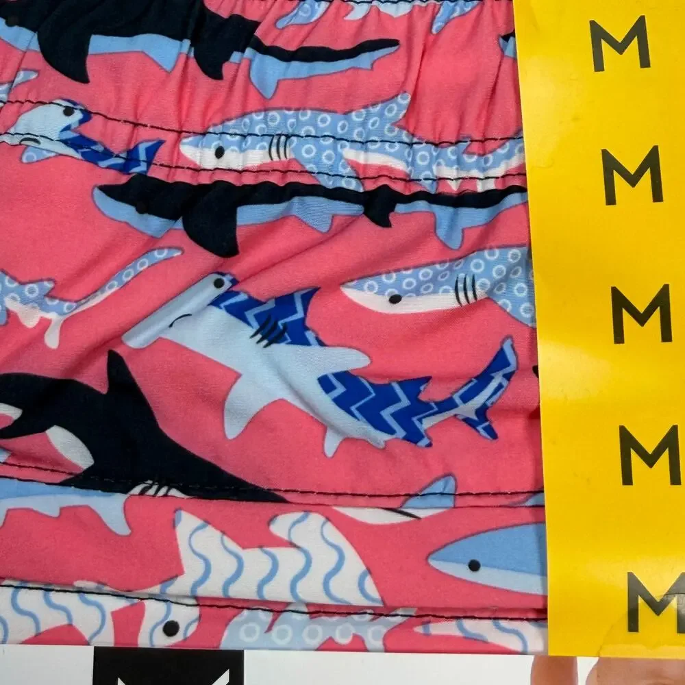 Members Mark Swim Trunks Men's Medium Pink Sharks Quick Dry 50+ SPF Stretch NEW